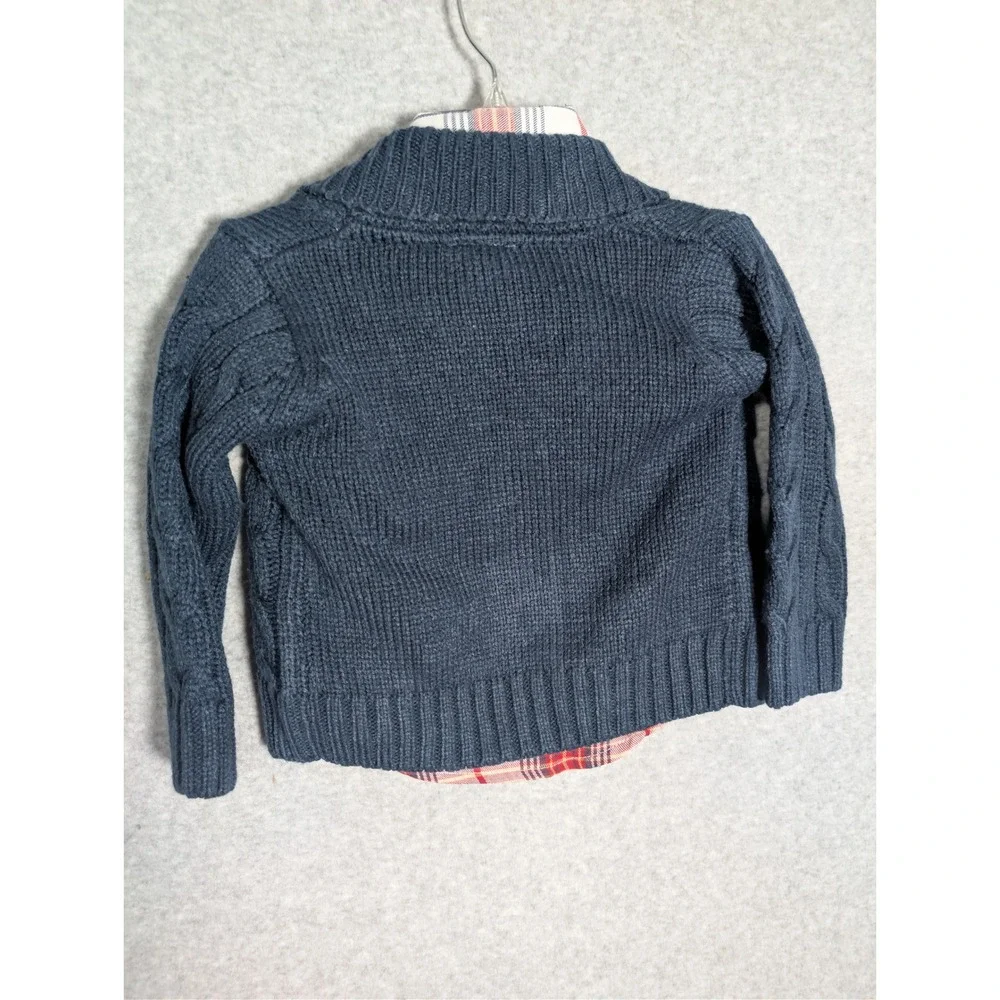 Little Lad Boys 12M Navy Cable Knit Cardigan Plaid Shirt Bow Tie‎ Preppy Dressy
